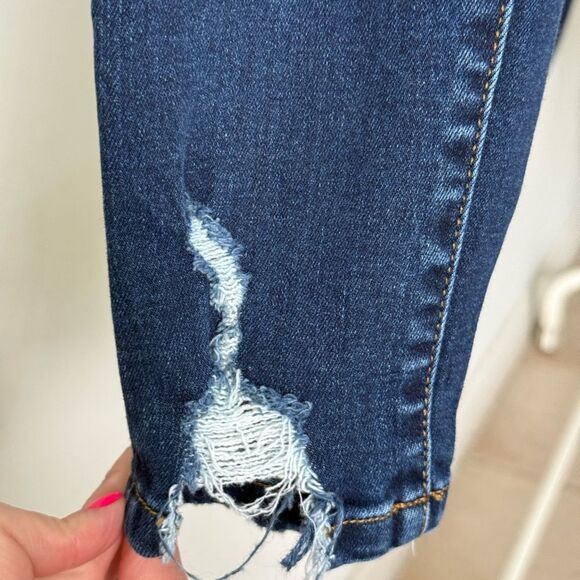 Bridge By Gly Dark Denim Mid Rise Raw Hem Ankle Skinny Jean - Picture 7 of 10